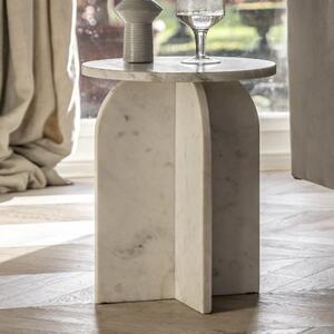 Akron Marble Round Side Table In White