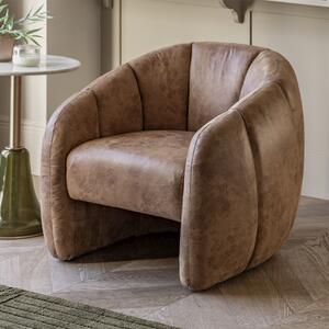 Ascoli Faux Leather Tub Chair In Tan And Oak