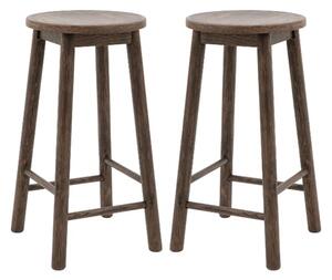 Hervey Smoked Oak Wooden Bar Stools In Pair