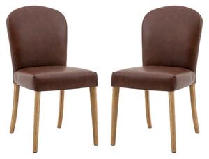 Hyeres Antique Brown Leather Dining Chairs In Pair