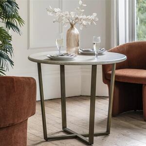 Malang Wooden Dining Table Round In Travertine Marble Effect