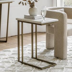 Malang Wooden Side Table In Travertine Marble Effect