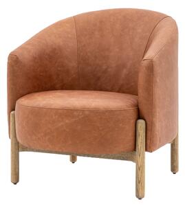 Taranto Leather Armchair With Wooden Legs In Vintage Brown