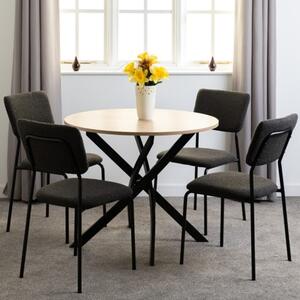 Sanur Sonoma Oak Dining Table Round With 4 Grey Fabric Chairs