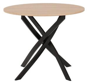 Sanur Wooden Dining Table Round In Sonoma Oak With Black Legs