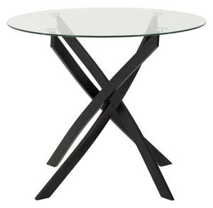 Sanur Glass Dining Table Round In Clear With Black Metal Legs