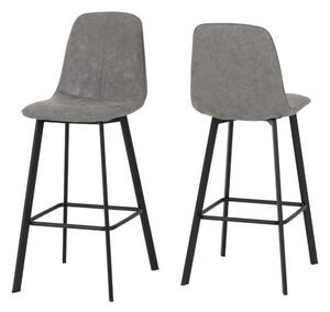 Qinson Grey Faux Leather Bar Chairs In Pair