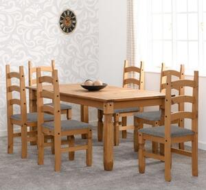 Central Wooden Dining Table With 6 Chairs In Waxed Pine