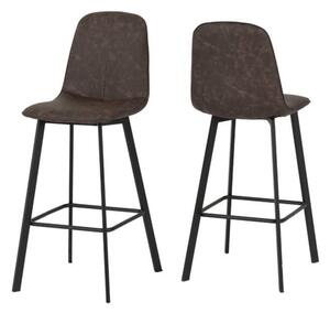 Qinson Brown Faux Leather Bar Chairs In Pair