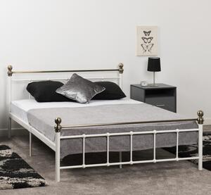 Malabo Metal Double Bed In White And Antique Brass