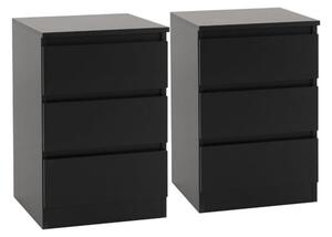 Mcgowen Black Wooden Bedside Cabinet With 3 Drawers In Pair