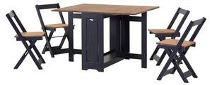 Suva Wooden Butterfly Dining Table With 4 Chairs In Navy Blue