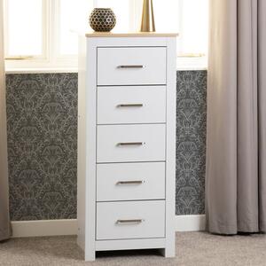 Parnu Wooden Chest Of 5 Drawers Narrow In White And Oak