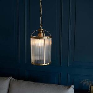 Laredo Ribbed Glass Ceiling Pendant Light In Antique Brass