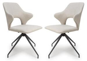 Vercelli Swivel Natural Fabric Dining Chairs In Pair