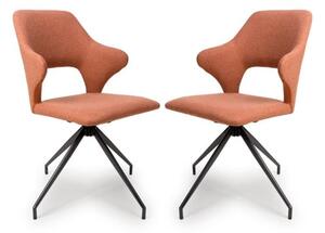 Vercelli Swivel Brick Fabric Dining Chairs In Pair