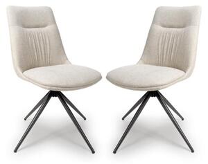 Buxton Swivel Natural Fabric Dining Chairs In Pair