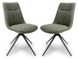 Buxton Swivel Sage Fabric Dining Chairs In Pair