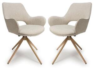 Playa Swivel Natural Fabric Dining Chairs In Pair