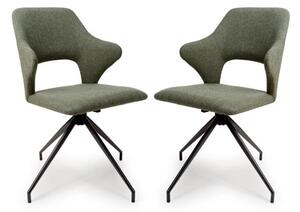 Vercelli Swivel Sage Fabric Dining Chairs In Pair