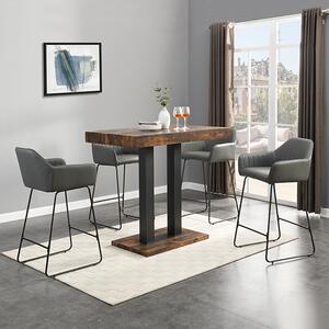 Caprice Small Rustic Oak Wooden Bar Table 4 Brooks Grey Stools