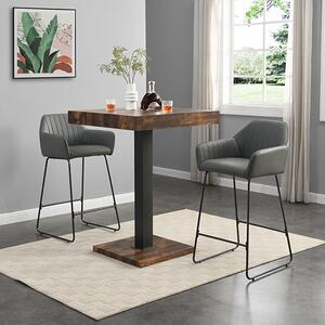 Topaz Rustic Oak Wooden Bar Table With 2 Brooks Grey Stools