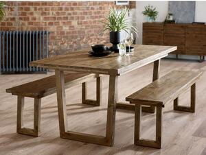 Warsaw Reclaimed Pine Wood Dining Table With 2 Benches