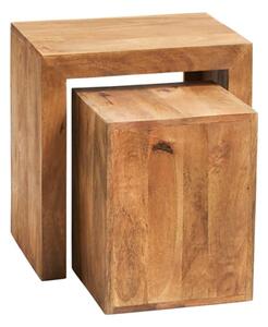 Tivat Mango Wood Cubed Nest Of 2 Tables In Light Mahogany