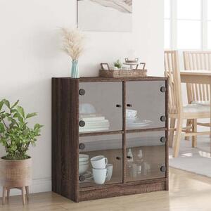 Avila Wooden Side Cabinet With 4 Glass Doors In Brown Oak