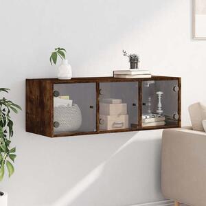 Avila Wooden Wall Cabinet With 3 Glass Doors In Smoked Oak