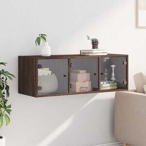 Avila Wooden Wall Cabinet With 3 Glass Doors In Brown Oak