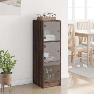 Avila Wooden Highboard With 3 Glass Doors In Brown Oak