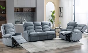 Warth Electric Fabric Recliner Sofa Suite In Steel Blue