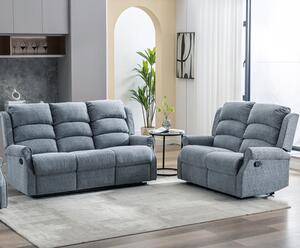 Warth Manual Fabric Recliner 3+2 Sofa Set In Steel Blue