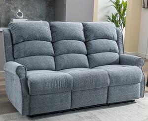 Warth Electric Fabric Recliner 3 Seater Sofa In Steel Blue