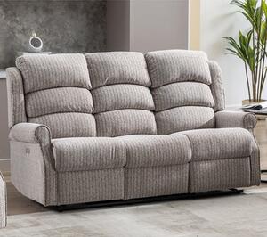 Warth Electric Fabric Recliner 3 Seater Sofa In Natural