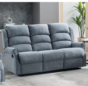 Warth Manual Fabric Recliner 3 Seater Sofa In Steel Blue