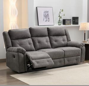 Budva Manual Recliner Fabric 3 Seater Sofa In Dark Grey