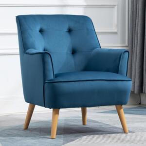 Terni Velvet Fabric Bedroom Chair In Navy With Oak Legs