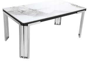 Davos Sintered Stone Dining Table In White With Silver Frame