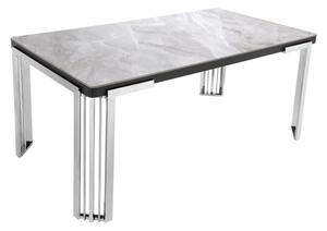 Davos Sintered Stone Dining Table In Grey With Silver Frame