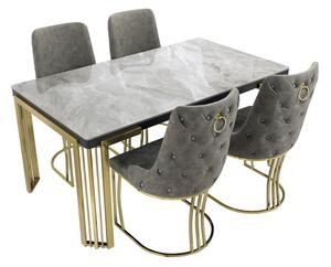 Davos Dining Table Grey Gold 4 Brixen Grey Faux Leather Chairs