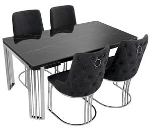 Davos Dining Table Black Silver 4 Brixen Black Velvet Chairs