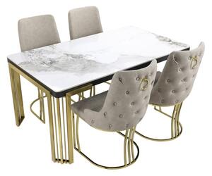 Davos Dining Table White Gold 4 Brixen Beige Faux Leather Chairs