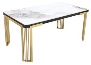 Davos Sintered Stone Dining Table In White With Gold Frame