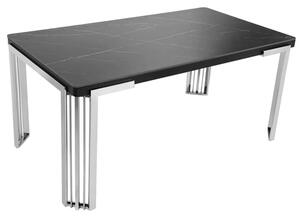 Davos Sintered Stone Dining Table In Black With Silver Frame