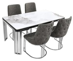 Davos Dining Table White Silver 4 Brixen Grey Faux Leather Chairs