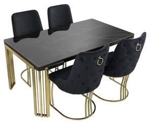 Davos Dining Table Black Gold 4 Brixen Black Velvet Chairs