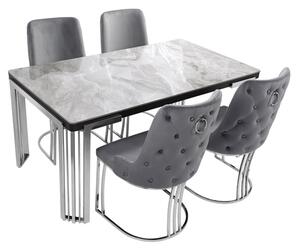 Davos Dining Table Grey Silver 4 Brixen Grey Velvet Chairs