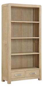 Tyler Wooden High Bookcase With 2 Drawers In Washed Oak